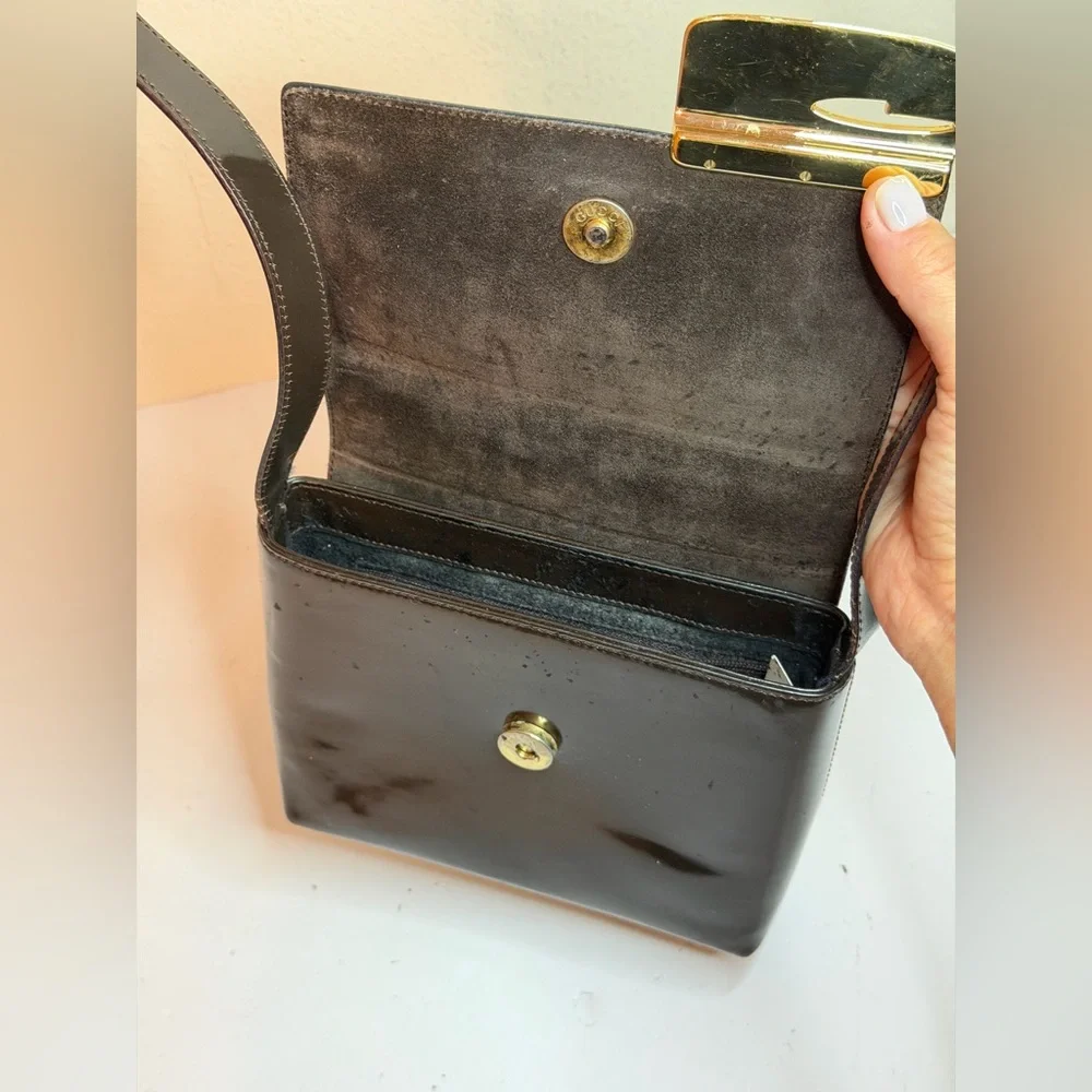 Vintage Gucci Shoulder Bag in Brown Enamel Leather PROJECT - Picture 12 of 16
